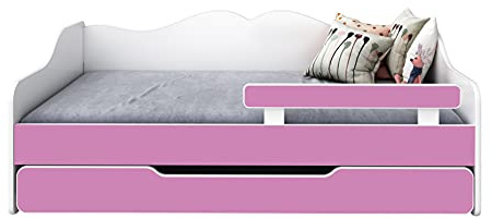 BDW - Kinderbett - Einzelbett mit Lattenrost, Matratze, Schublade, Rausfallschutz, Stauraum - Ausziehbar - Schlafsofa, Gästebett, Klappbett - Kinder-/Jugendzimmer - 180x80cm - Rosa