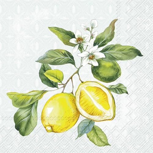 IHR - C 1035128 - Cocktail Papierservietten, 20 Stück, Zitronen, grün, 25cm x 25cm, 3 lagig