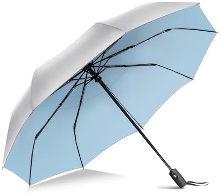 ZOMAKE Parasol,UPF 50+Paraguas de protección UV,paraguas automático de apertura y cierre,paraguas de revestimiento de plata pequeño,paraguas de bolsillo plegable(Plata Azul Claro)
