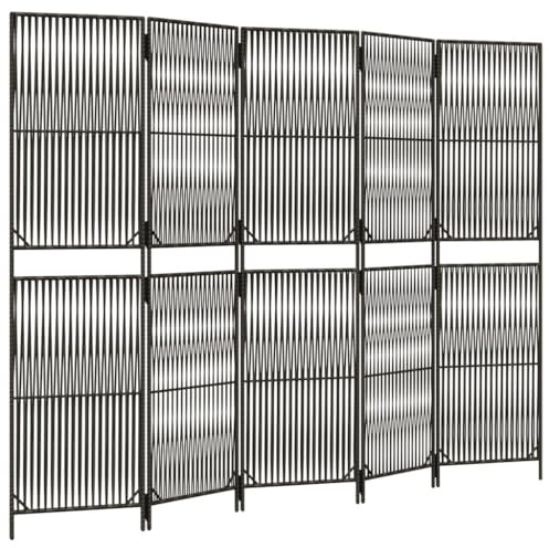 vidaXL Paravent 5-TLG., Raumteiler Linien-Webdesign Faltdesign, Trennwand Sichtschutz für Innen Außen, Spanische Wand Raumtrenner, Grau Poly Rattan