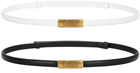 WERFORU Damen Skinny Ledergürtel Verstellbarer dünner Taillengürtel Dekorativer Gürtel für Kleider Jeans Mantel mit goldener Drehschnalle