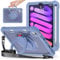 PboyiqiS For iPad Mini 7/Mini 6 Clear Case, iPad Mini 8.3 inch 2024/2021 Case,360 Rotating Stand, Shoulder Strap, Built-in Stylus Holder, Full Body Shockproof Sturdy Cover (Lavender Purple)
