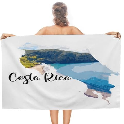 Strand-Badetuch für Herren, Costa Rica, Badetuch für Erwachsene, sandfrei, kompakt, vorgewaschen, berühmte Sehenswürdigkeiten, Poster, personalisiertes Pool-Kreuzfahrt-Handtuch, 78,9 x 130,9 cm