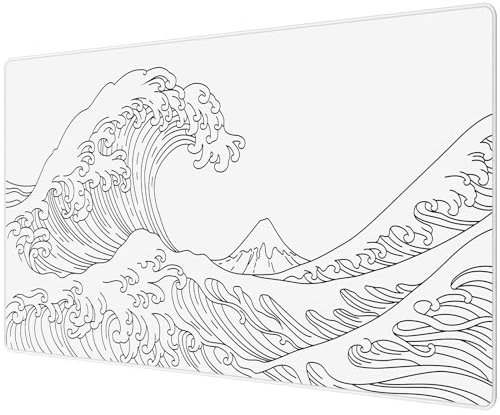 JIALONG Large Gaming Mouse Pad with Stitched Edges, Extended Mousepad with Smooth Cloth Surface, Non-Slip Base, Desk Mat for Gamer, Office & Home, 900x400mm White