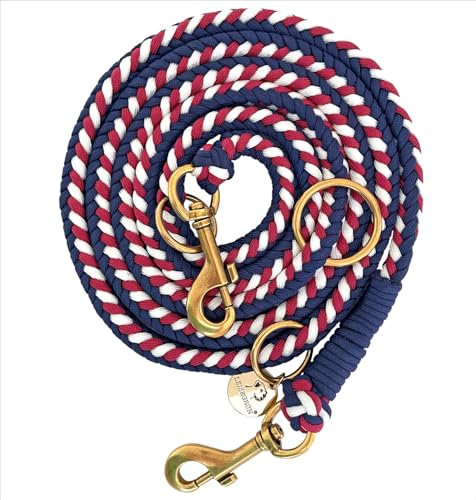 Leisegrün Paracord Hundeleine 2m | Handgefertigte Leine 3-Fach verstellbar | Handmade für kleine und mittelgroße Hunde (Ruby Twist, 2 m) | Farbe: Rot-Blau