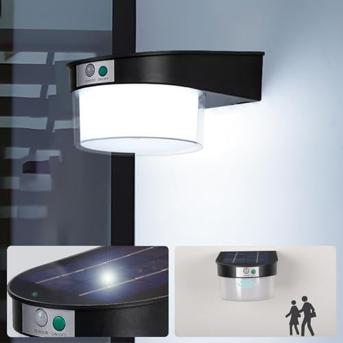ANKBOY LED Solar Wandleuchte Aussen mit Bewegungsmelder, Runde Solarlampe Außen Solarleuchte mit 3 Modi, Acryl Lampenschirm IP65 Wasserdicht Ausenbeleutung für Villa Zaun und Außenwand