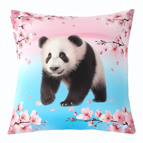 Homewish 3D Panda Set von 4 Kissen Cases Kawaiian Panda Kissenbezüge Sping Floral Cheerry Blossom Wurf Kissenbezüge Nette Lustige Witwe Tier Dekorative Akzent Kissenbezüge für Kinder Mädchen 40x40cm