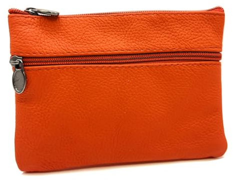 Charmoni - Portefeuille Homme - Porte Monnaie - avec Anneau Porte clé - Multi Poches zippée - en Cuir véritable - Homme Femme (Cuir, Orange)