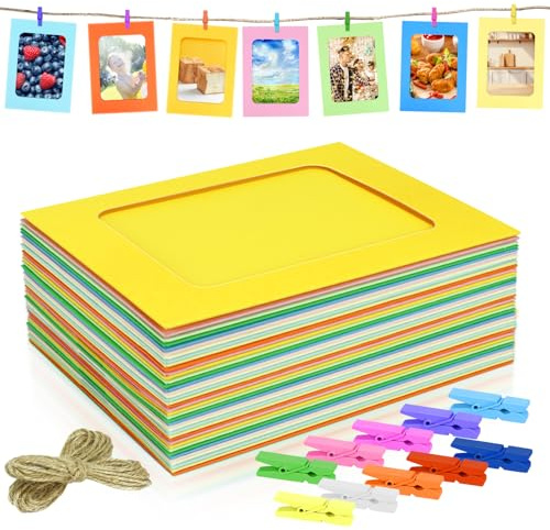 Neworkg 50 Pack 4x6 Colorful Paper Picture Frames with Wooden Clips