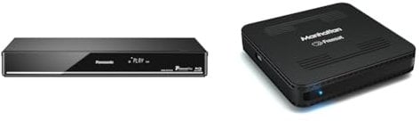 Panasonic DMR-PWT550EB Blu-Ray Player and HDD Recorder with Freeview Play, Black & Manhattan SX Freesat HD Box, Black