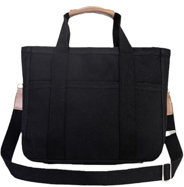 Adius Canvas Tote Bag für Frauen - Großer Multifunktionaler Schulter- und Umhängebeutel mit Fächern, Hohe Kapazität (Schwarz)