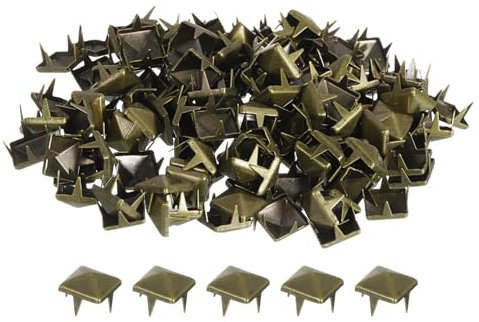 QUARKZMAN 80Pcs Rivet Pyramide Carrée, 7mm Clous à Quatre Griffes, Clou Punk Rock Cuivré pour Vêtements, Sacs, Chaussures en Cuir (Bronze)