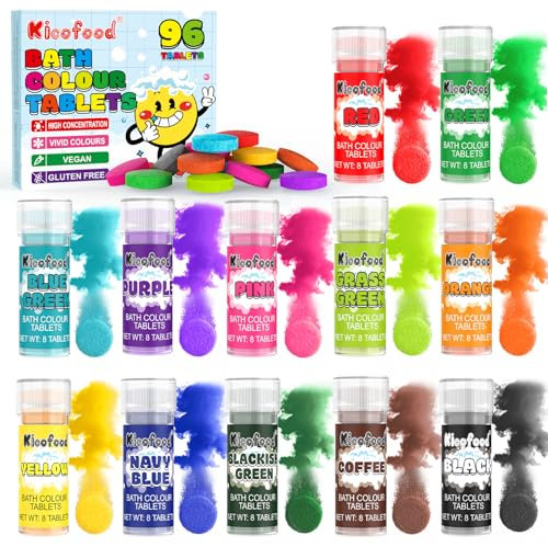 Badebomben Kinder Tabletten - 96 Stück No Duft Badezusatz Kinder, Badefarben für Kinder Badewanne Tabletten, 12 Farben Farbwechsel Badekugeln Kinder, Lustiges und Lehrreiches Baden
