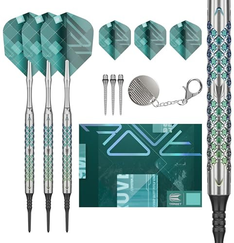 Target Darts Rove Softdarts, 90% Tungsten Dart-Set, Barrel 10-18G | Grün & Silber Darts, Dart-Set mit Pixel Spitzen, Elektronische Darts, Softdarts