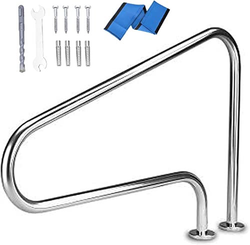 SFNIOKFG Handlauf-Schwimmbad-Handläufe, Edelstahl-Spa-Treppenhandläufe, 3-Fach Gebogene Sicherheitshandläufe für Schwimmbäder (Silber 47 x 31 Zoll/121 x 80 cm)