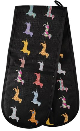 Double Oven Gloves Heat Resistant Dogs Dachshund Colorful Double Oven Mitts Pot Holder Heat Protection Oven Gloves for Home Kitchen Baking Cooking BBQ Microwave