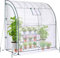 Walk-In Lean-to Wall Greenhouse - Heavy Duty Garden Plant Grow House with 2 Zippered Roll-Up Doors, Mesh Window & PE Cover - Outdoor Tunnel Growhouse with Steel Frame - L200 x W100 x H215cm