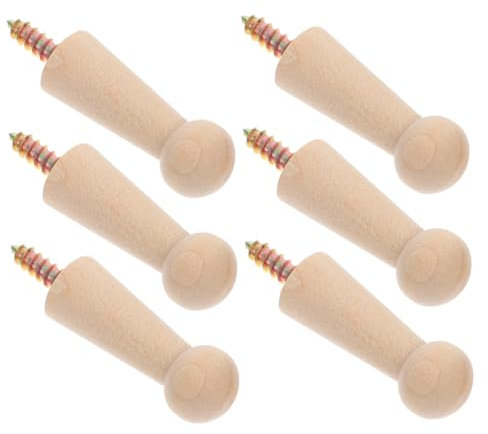 CAXUSD 6pcs Wooden Shaker Pegs Decorative Wall Hooks Screws Small Wood Hooks for Hanging Clothes Hats Towels Entryway Coat Rack Unfinished Surface