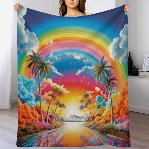 AAPZY Regenbogenmuster Kuscheldecke Couchdecke Decke Aus Flannel - Tagesdecke Wohndecken Für Sofa, Couch Oder Als Bettüberwurf - Waschbare Decke (130×180cm)
