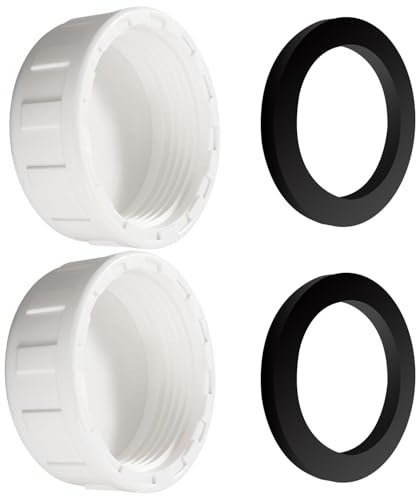 Lyeteung 2 Piezas G1-1/2 Conector de Manguera de Rosca Hembra Redondo, PVC Tapa Ciega Tubería, Rosca Hembra PVC Tapa de Válvula de Drenaje, con Junta de Goma, para Extremos Tuberías, Blanco