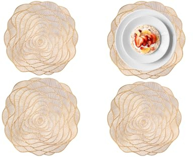 Christmas Rose Table Mat PlaceMat Sets for Party Decorations Weddings Holidays 4 PCS Sets, 6 PCS (4, Gold)