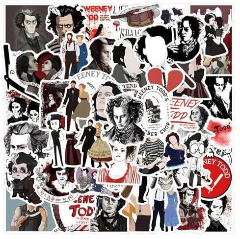 55pcs Sweeney Todd Stickers, Thriller Movie Stickers, Waterproof Graffiti Colorful Waterproof Vinyl Decals for Laptop Skateboard Guitar, Teens and Adults