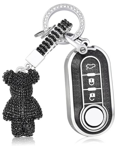 OFF WE GO Schlüsselhülle Cover Autoschlüssel Hülle für Fiat 500 Lancia Ypslon Brava Bravo Cabrio Nuova Doblo Ducato Grande Punto Panda Schutz Gehäuse mit Schlüsselanhänger Schlüsselcover, Schwarz