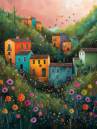 Blume Malen Nach Zahlen Erwachsene, Malen-Nach-Zahlen Haus Paint by Numbers, DIY Bastelset Erwachsene Ölgemälde, mit Pinseln und Acrylfarben, Zimmer Deko Asthetik, Geschenke 40x50cm (Rahmenlos) C-N-Y