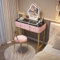 Tocador con Espejo Led, Tocador De Maquillaje con Tablero De Cristal Templado, Mesa Cosmética con Cajones, Tocador Escritorio con Piernas De Hierro, Mesa Cosmética Moderna para Dormitorio(Pink)