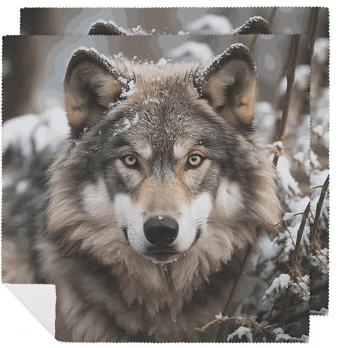 Lmage of Wolf in the Snow Stoffservietten, Cocktail-Servietten, Abendessen, Servietten, Tuch, Hochzeit, Party, Getränkeservietten, Tischservietten, Stoffservietten, waschbar, 2 Stück