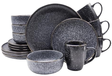HOMD 16-Pieces Stoneware Dinnerware Set, Dinner Set, Kitchen Dinnerware Ceramic Crockery Set, Dinner Service Set for 4, Include Dinner Plate, Dessert Plate, Cereal Bowl and Mug (Dark Blue)