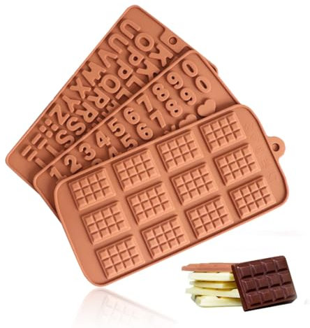 HABNI Moule à Chocolat (Silicone) 3 Pièces, Moule à Chocolat pour Gâteau, Biscuit, Bonbon, Décoration Fondante, Gaufre Alphanumérique (Couleur Chocolat)