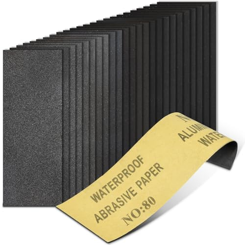 Schleifpapier, Körnung 80, 22,9 x 9,1 cm, Schleifpapier für Metall, Holz, Möbel, Auto und Handwerk, 20 Stück