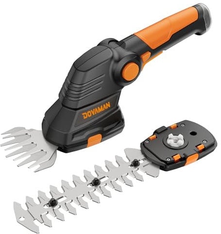 DOVAMAN GS03A Forbice Tagliaerba a Batteria 2-in-1, 7,2V con 2 Lame (90 mm / 170 mm), Impugnatura Regolabile a 3 Angoli, Ricarica in 80 Minuti, per Bordi Prato e Piccoli Cespugli