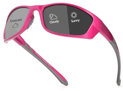 SIPHEW Photochrome Sport-Sonnenbrille Damen und Herren, polarisierte Fahrradbrille Sportbrille UV400-Schutz Laufbrille zum Rennrad Radfahren Laufen