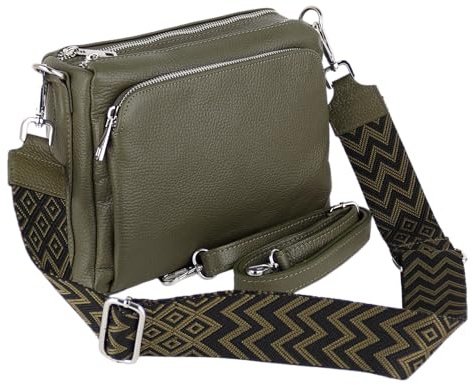 MIRROSI Umhängetasche Damen, Crossbody Bag, Echtleder Made in Italy (1 Tasche 2 Gurte oder Basic Version 1 Tasche 1 Gurt), 27x19x10cm (BXHXT) Mittelgroß