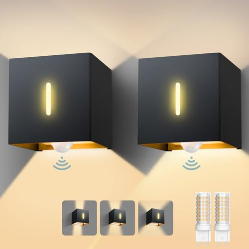 brightower LED Außenwandleuchte Außenlampe mit Bewegungsmelder,3000K Wandlampe mit Austauschbarer G9 IP54,Aluminium Wandleuchte Außen Einstellbar Abstrahlwinkel für Garten Eingang (Dunkelgrau 2 Stück)