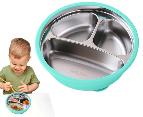 Genérico Plato Dividido Para Niños,Platos Divisorios de Acero Inoxidable con Funda de Silicona | Cuenco Infantil Antideslizantes Para Comedor Infantil Jardín De Infancia Acampada Picnic Exterior