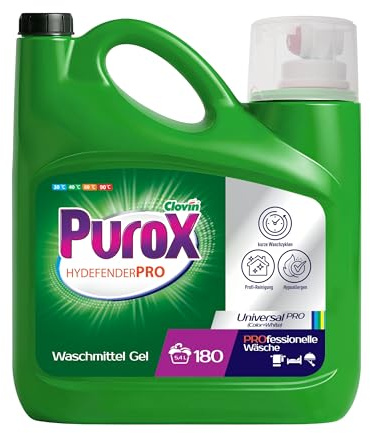 PUROX - Hydefender Universal Waschgel Bakterienabtötend Desinfiziert Wäsche und Waschmaschine Farbschutz Für Bunte und Weiße Textilien - 5,4 L Kanister