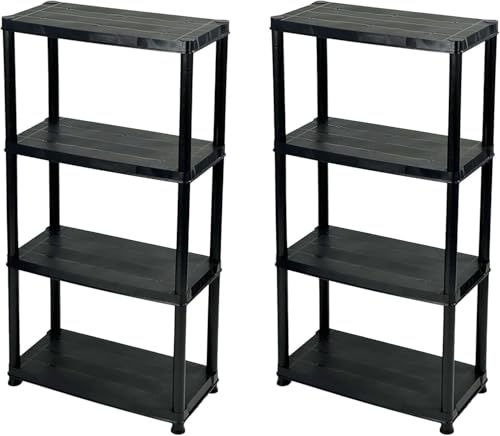 S ONE DISCOUNTS LIMITED 2 x 4 Tier Heavy Duty Black Plastic Garage Storage Shelving 60cm Wide Shelves Shed Shelf Unit Home Office Pantry Workshop Racking Size 60 x 30 x 130cm
