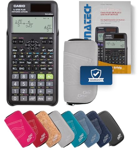 Casio FX 87 DE+ 2nd Schulrechner mit Tasche, Folie, Fachbuch und Zirkel Set - Deluxe Set (Hellgrau)