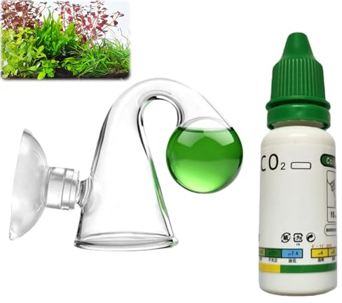 CO2 Dauertest Aquarium mit 15 ml Testflüssigkeit,Kolorimetrischer CO2 Indikator für Aquarien,CO2 Tester,Präzises Glas Messgerät mit Saugnapf für Bepflanztes Aquarium