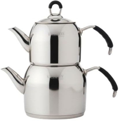 Kochmann Edelstahl Türkisches Teekannen Set – 2,25L / 3L / 4,25L – Teekocher mit integriertem Sieb – für Induktion & alle Herdarten (4,25L (2,75L + 1,5L))