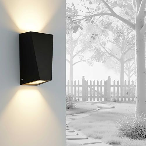 Maxkomfort Außenwandleuchte Up & Down IP44 – Edelstahl Schwarz 2x GU10 Fassung – Wetterfeste Wandlampe für Garten, Terrasse, Hof – Moderne Außenbeleuchtung ohne Leuchtmittel