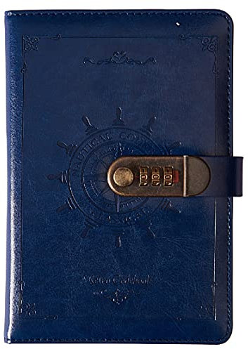 NectaRoy A5 Retro Vintage PU Leder Zahlenschloss Tagebuch Schreiben Notebook Planer Organizer, Passwort Tagebuch Notizblock, Kartenfächer Stifthalter, Nautisch Stil