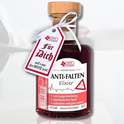 0,2L Apothekerflasche – Anti Falten, Elixier - 15% vol. Amarena Kirsch Likör aus der Humorapotheke | Humor Apotheke Spaßmedizin Scherzartikel Humormedizin