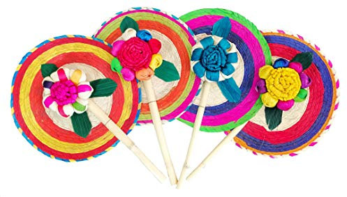 Jacq & Jürgen 13” Hand Fans by 4 Pack Handmade Wicker Floral Design 100% Palm Hand Fan & Reed Handle - Multicolor