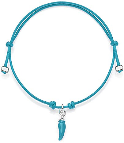 Gioielli DOP Bracciale Unisex Mini Cordino con Charm Peperoncino Mini in Argento 925 e Smalti Fatto a Mano in Italia (Turchese)