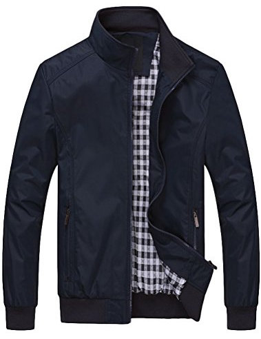 FTCayanz Uomo Giacca Casuale Cappotti Trench Zipper Cappotto Slim Fit Blu Scuro XL