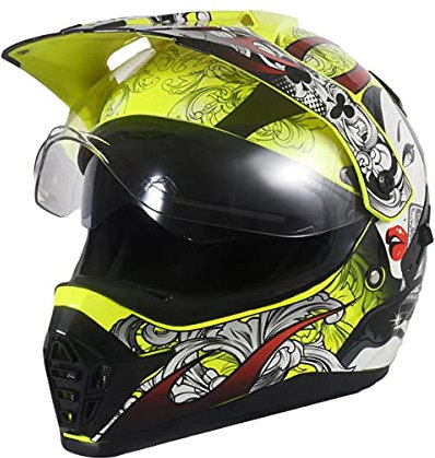 Casco da Motocross Donna Uomo Casco Moto Cross con Doppia Visiera, Casco Enduro Casco Integrale da Discesa MTB Quad MX Offroad ATV Downhill Motorino Scooter Motoslitta Sport, 3 Colori,Giallo,XL